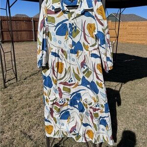 Rachel Zoe Blue and Green Abstract Long Sleeve Dress